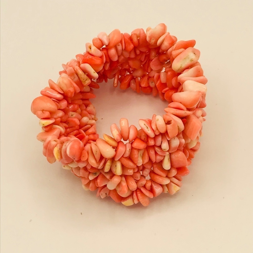 Faux Angelhair Coral Stretch Cuff Bracelet